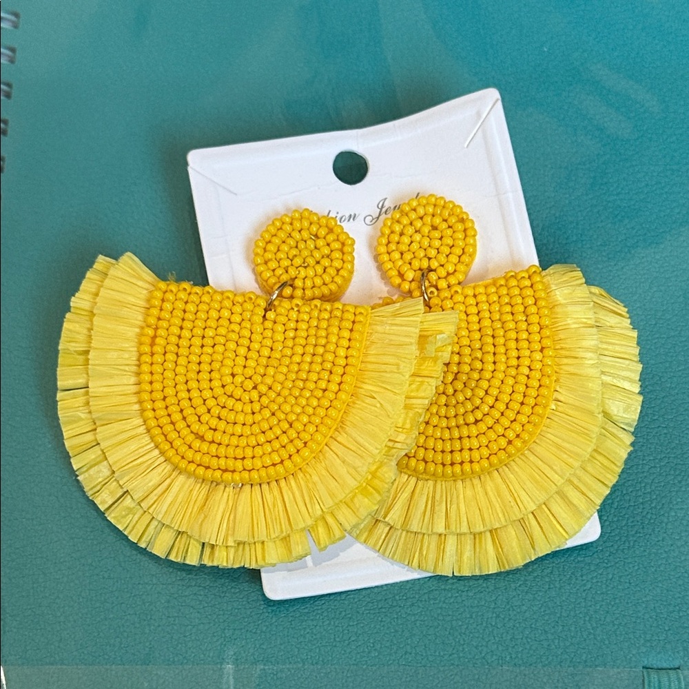 ♥️ Fashion Jewelry Yellow Beaded Fringe Earrings